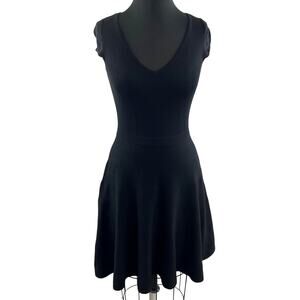 OASIS Black Knit Fit Flare Classic Cap Sleeve Short Dress Size XS